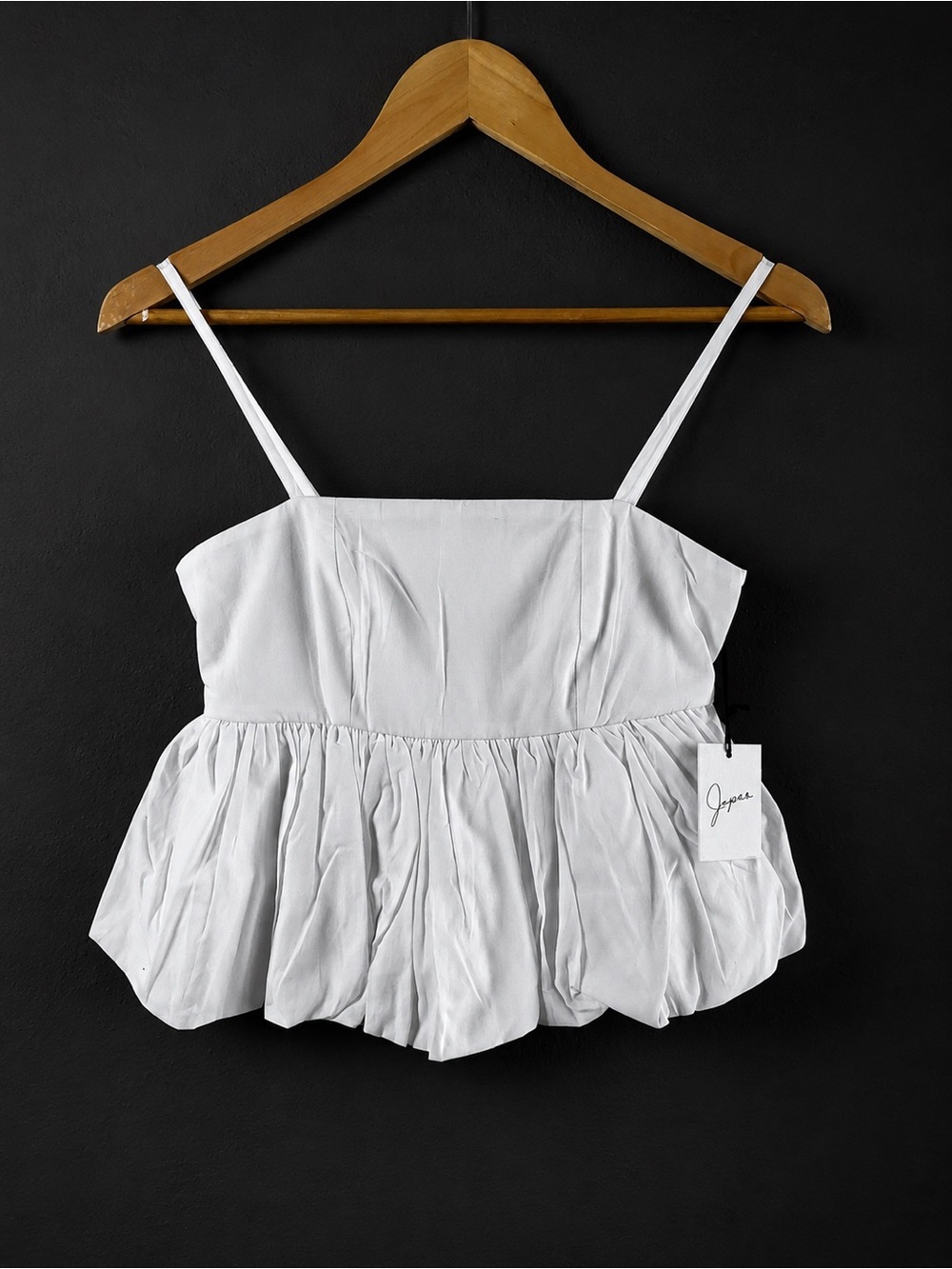 Japna White Peplum Camisole with Spaghetti Straps